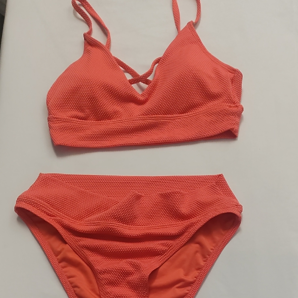 BCBG Vibrant Orange Textured Swimwear